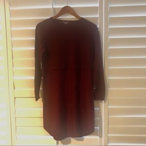 Maroon merino knit and silk skirt dress